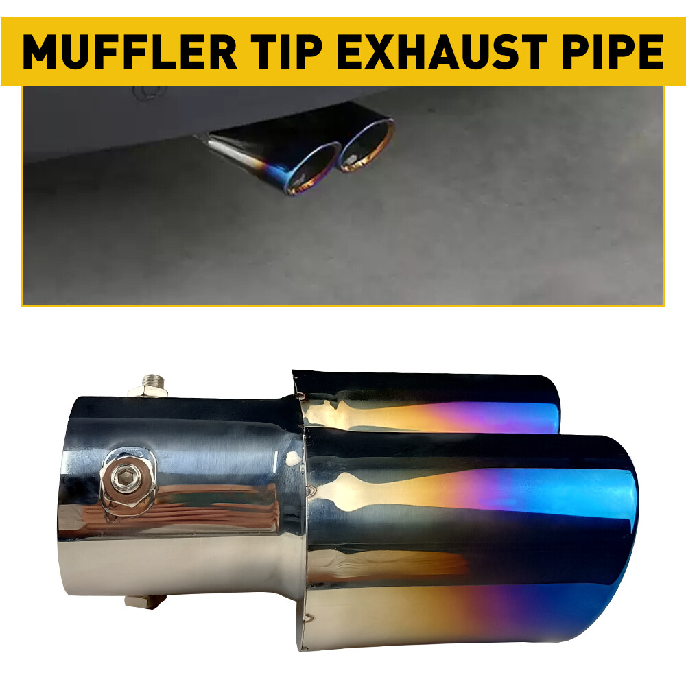 Stainless Steel 1-to-2 Round Blue Auto Exhaust Tail Pipe Tip Muffler