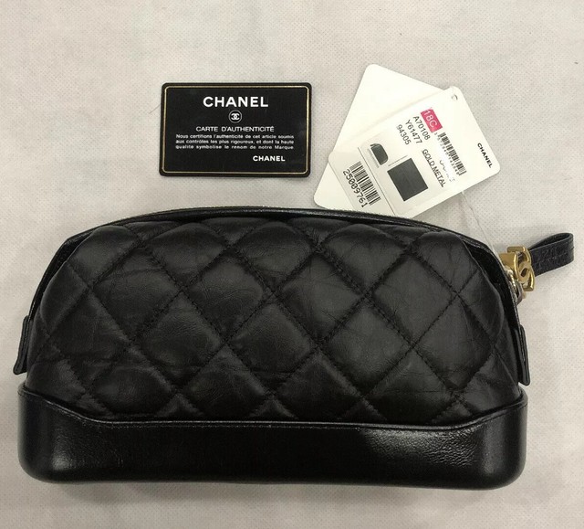 Chanel Gabrielle Classic PouchBlack Calfskin With Gold Hardware NEW