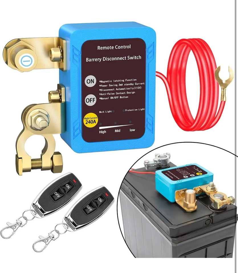 12V 240A Remote Battery Disconnect Shut Off Kill Switch Anti Theft Smart Voltage - Image 3 of 4