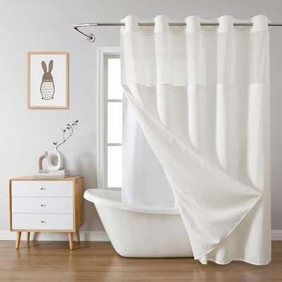 Long No Hook Waffle Weave Shower Curtain with 71''W x 80''L (Pack of 1) Cream