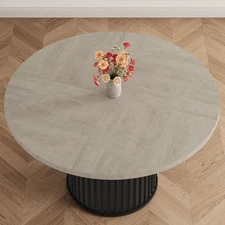 47" Round Dining Table Industrial Kitchen Table w/ Metal Base for Dining Room