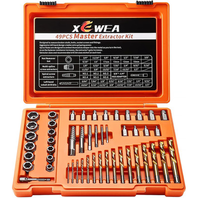 49PCS Screw & Bolt Extractor Set, Left Hand Drill Bit Set | Multi-Spline Easy Ou