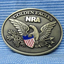 NRA Member Golden Eagles Belt Buckle Shield Arrows Branch Rifle Vtg 80s  .PCB959