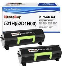 A18-52D1H00 2 Pack Black High Yield Toner Compatible for Lexmark 521H