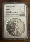 💎 2018 American Silver Eagle NGC MS69 🦅 1 oz .999 Silver
