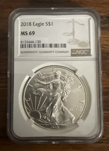 💎 2018 American Silver Eagle NGC MS69 🦅 1 oz .999 Silver