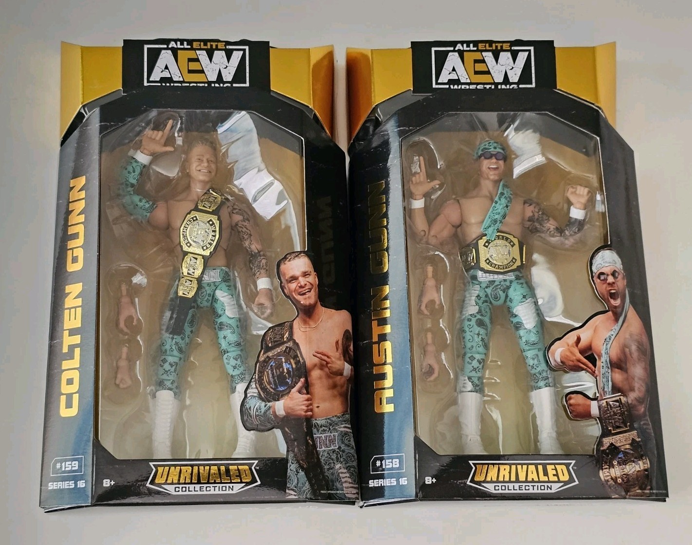 MIB lot of 2 All Elite AEW Unrivaled Wrestling  Austin & Colten Gunn figures