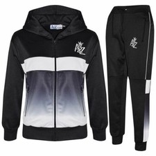 Kids Boys Girls Tracksuit A2Z Fade Gradient Black Hooded Top Bottom Jogging Suit