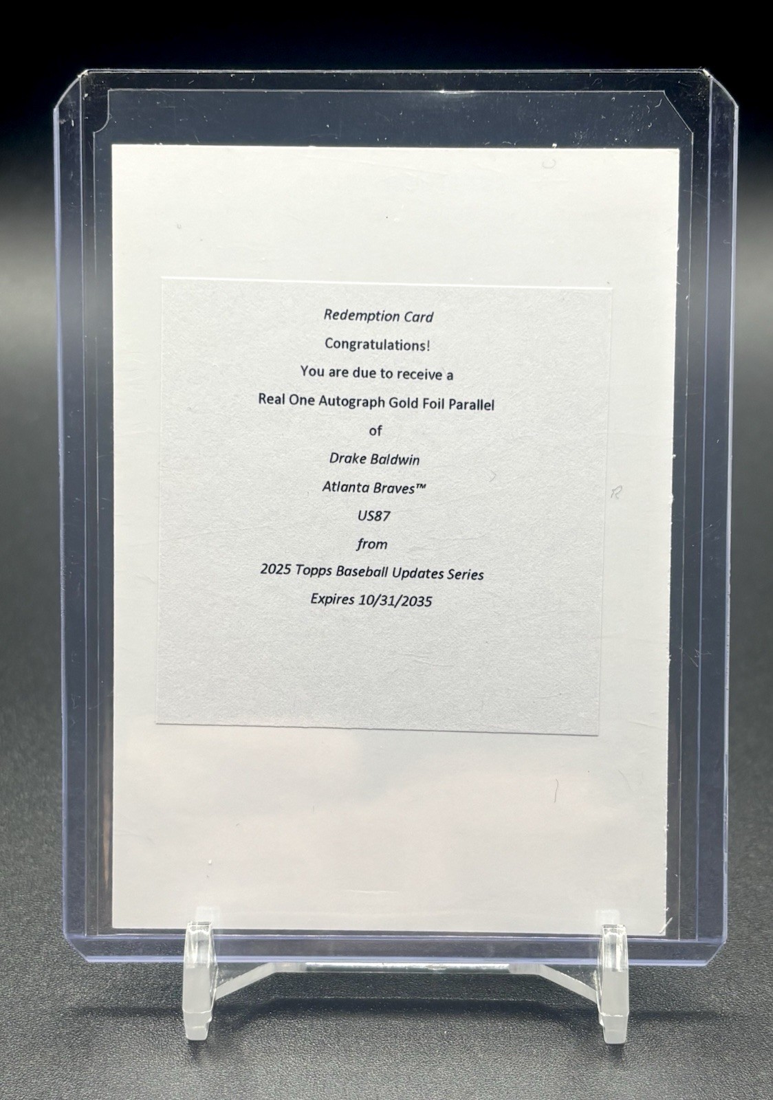 2025 Topps Update Drake Baldwin Real One Rookie Auto Gold Foil  /50 Redemption