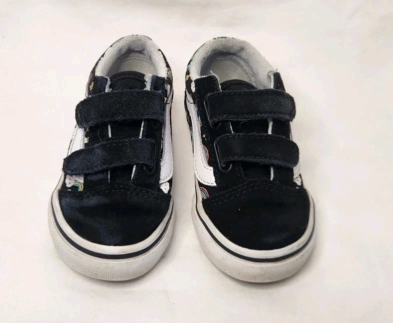 VANS Off the Wall Old Skool Shoes Black Suede & Rainbows Low Top Toddler Size 6 - Image 2 of 4
