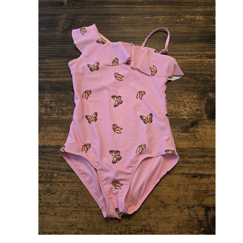 Old Navy Girls L (10/12) One Shoulder One-Piece Swimsuit Butterfly Ruffle