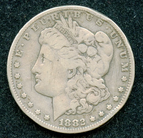 "Scarce Date" 1882-CC Morgan Silver Dollar $1 - VG w/ Rim Bumps/Graffiti