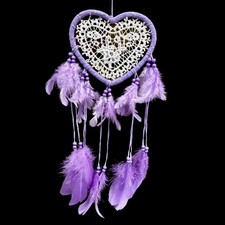 Purple Heart Dream Catcher Wall Hanging Feather Boho Bedroom Home Decor