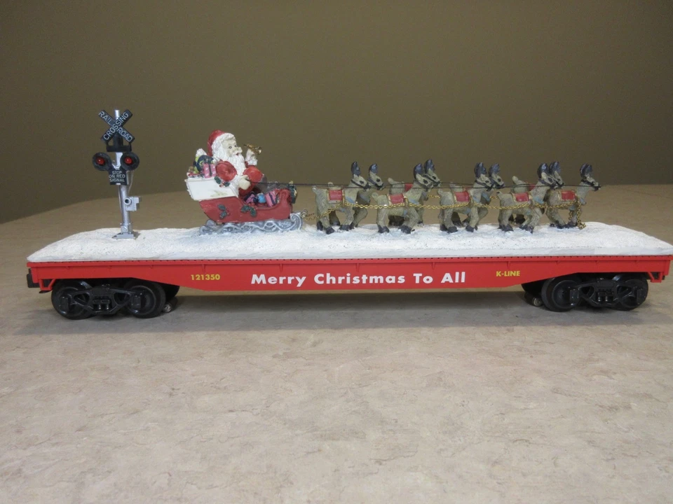 K-Line K691-7402. Santa & 9 Reindeer O Scale Flat Car W/ Lights. Watch The Video - Image 3 of 4