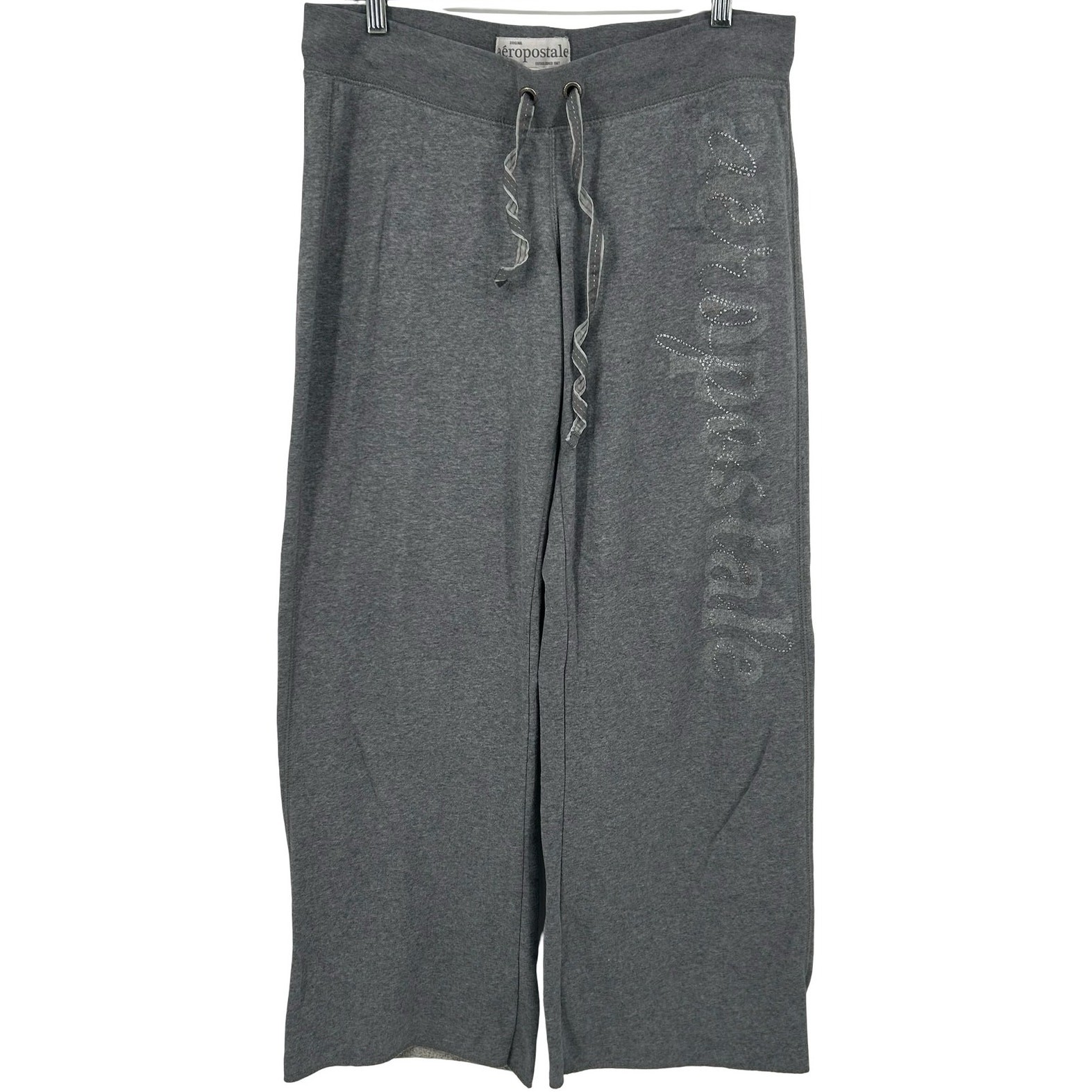 VTG y2k Women's Grey Low Rise Aeropostale Wide Leg Baggy Flared Sweatpants Sz L