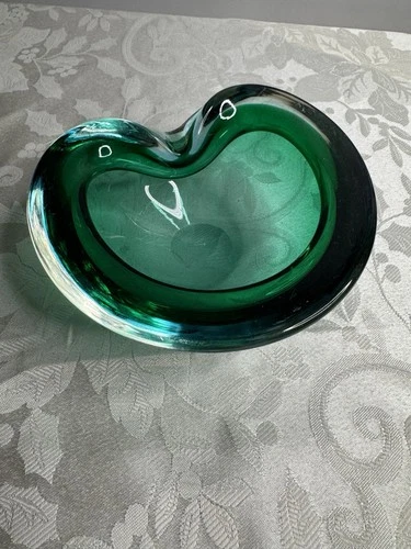 Vintage Murano Sommerso Green Art Glass Ashtray/Bowl Mid Century