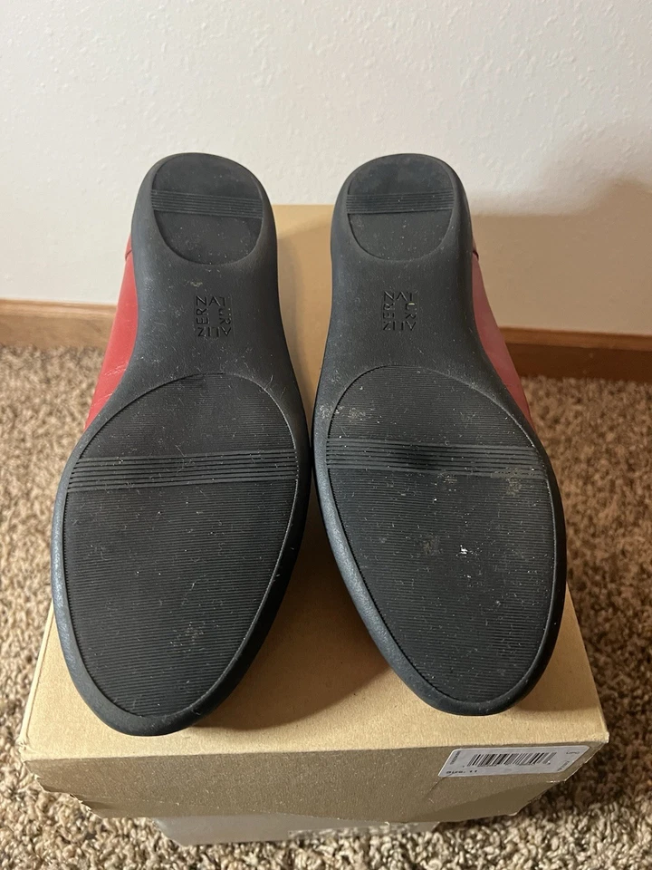 Naturalizer Flexible Ballet Plano 10 Ancho Cuero Rojo Sin Cordones Zapatos Cómodos Foto 4 de 4