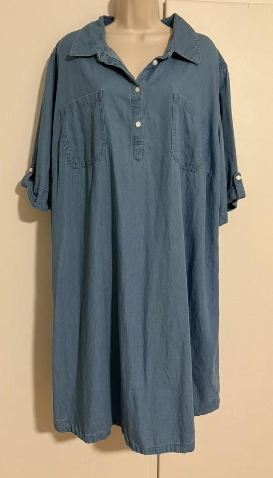 Новое без ценников женское легкое джинсовое платье с воротником большого размера 3X от Karen Scott - Изображение 2 из 4