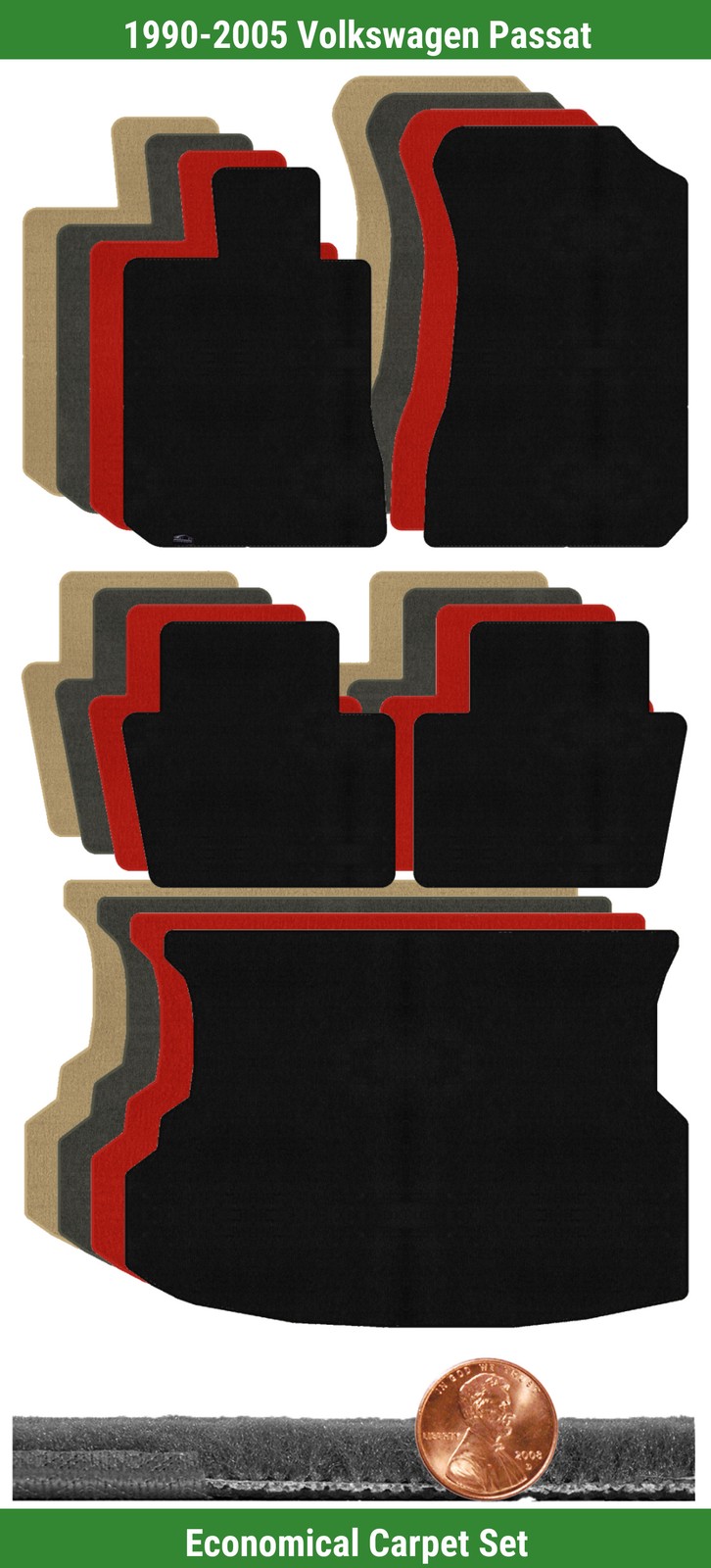 Custom Velourtex Carpet Mat Set for 1990-2005 Volkswagen Passat 5 pieces #10E4