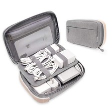 Gray Compact Electronic Cable Organizer Bag MultiPocket Travel Tech Pouch