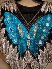 Sequin Top Blouse Butterfly Disco Top Silk Short Sleeve Vintage