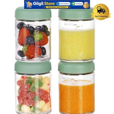 Eco-Friendly 7 oz Baby Food Storage Jars - 4 Pack Leak-Proof Glass Containers