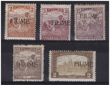 FIUME 1918 MIETITORI E VEDUTA 5 VALORI NUOVI - 3 MH* + 2 MNH/** € 202,00