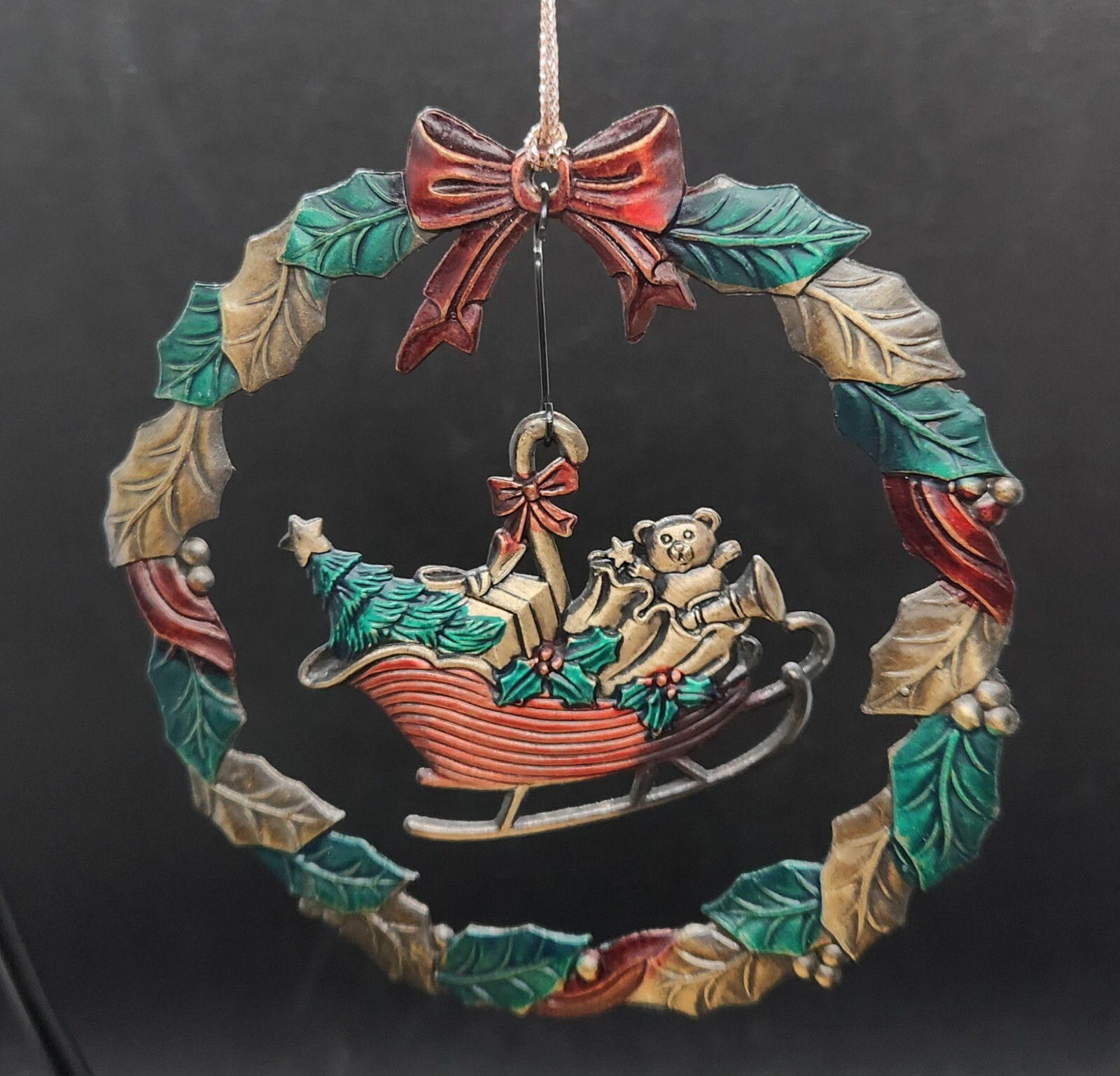 Vintage Russ Heirloom Collection Christmas Tree Ornament Metal 3.25” SLEIGH