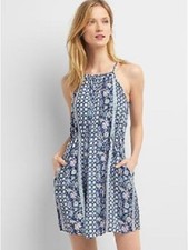NEW Gap Womens Halter Floral Tie Shirtdress Sleeveless Dress Blue M 8 10 $69 NWT