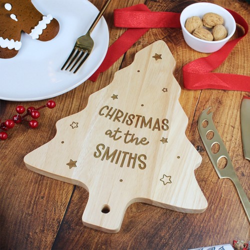 Personalised Christmas Tree Board Wooden Cheese Plate Christmas At The Family - Picture 3 of 12