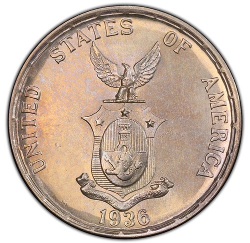 Philippines - USA Admin - 1936-M - "Murphy-Quezon" 50 Cent. - PCGS MS63 - COLOR - Picture 2 of 5