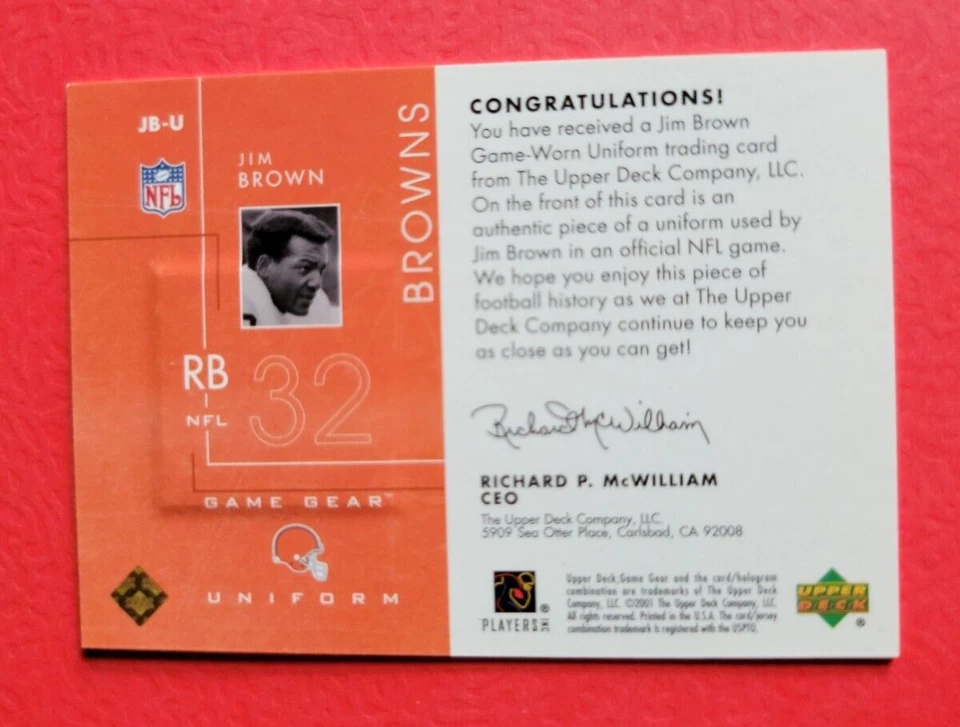 ДЖИМ КОРИЧНЕВЫЙ ИГРЫ Б/У КАРТА ДЖЕРСИ #32 2001 ИГРЫ GEAR УНИФОРМА CLEVELAND BROWNS - Изображение 2 из 2