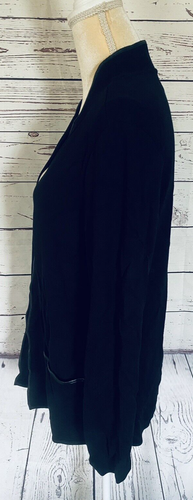 Cárdigan mediano para mujer Chico’s 1 negro bolsillos delanteros abiertos ribete de plisado suave - Imagen 9 de 12