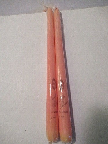 Vintage 1970's VASSAR pair 2-12" Pale Pink wax taper candles- made in USA - Picture 3 of 5
