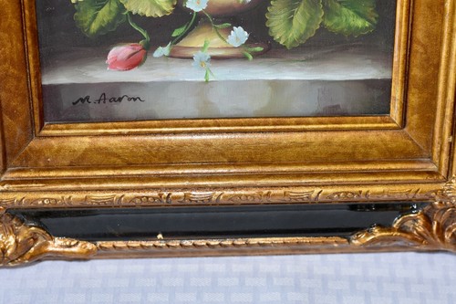 Original Stillleben Blumen Ölgemälde signiert M. Aaron 18"x16" - Bild 4 von 8