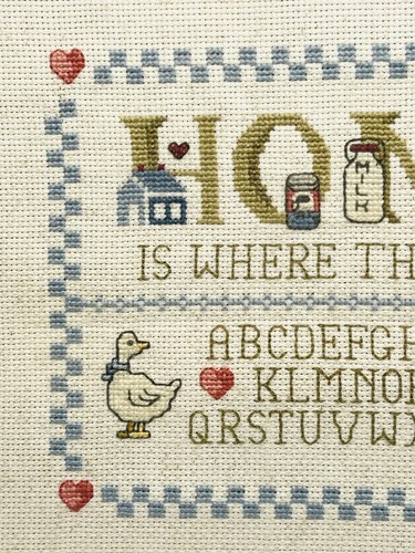 Vintage Completed Cross Stitch Home Is Where The Heart Is Cottage Nursery 16x13 - Picture 3 of 7