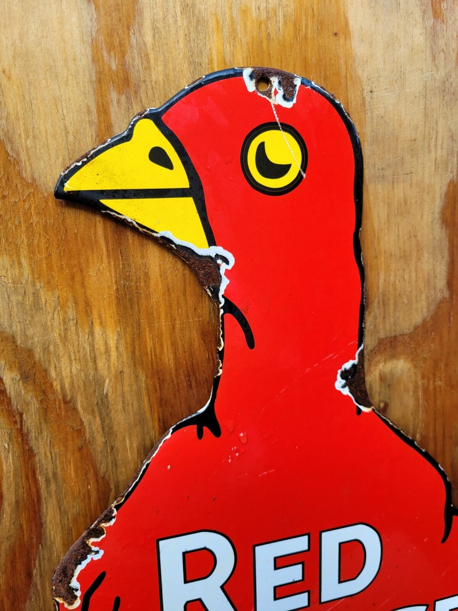 VINTAGE RED GOOSE PORCELAIN SIGN SHOES FOOTWEAR RETAIL