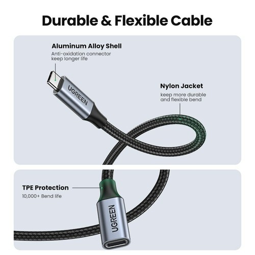 Ugreen USB Type C Extension Cable 3.1 Gen 2 10Gbps 100W Thunderbolt 3 Compatible - Picture 6 of 12