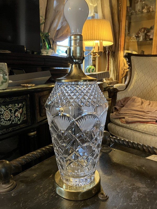 Vintage Lead Crystal Table Lamp Poland Beautiful Fan Pattern