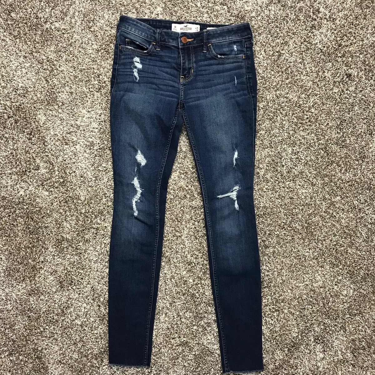 Hollister Women's 1R / W25 L30 Low Rise Super Skinny Ripped Dark Jeans