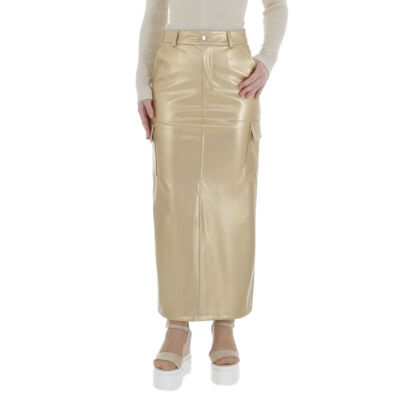 Damen Stretch Knöpfe Reissverschluss Rock 3731 Ital-design In Gold