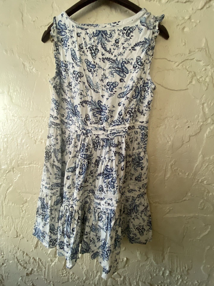 Vestido de cachemira floral blanco azul manga gorra acampanada talla M de LUCKY BRAND para mujer Foto 2 de 4