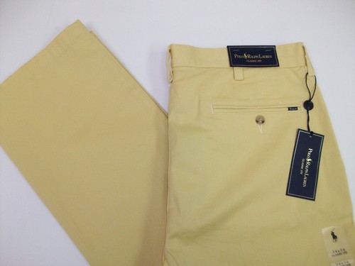 Pantalones Polo Ralph Lauren Frontal Plano Calce Clásico Sarga Chino Caqui Insignia $85 Nuevos con Etiquetas - Imagen 28 de 28