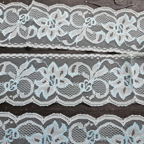 Vintage Lace Trim Edging Blue-Green Turquoise Wide Ruffled Smocked Pleated Lot - Picture 4 of 12