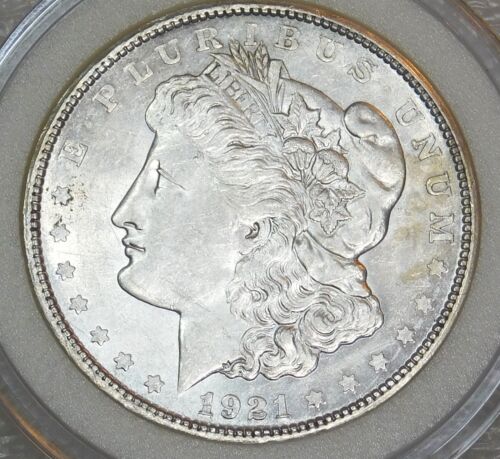 1921-S Morgan dollaro d'argento AU/BU lucentezza gelida brillante con cappuccio ermetico #F907 - Foto 2 di 4