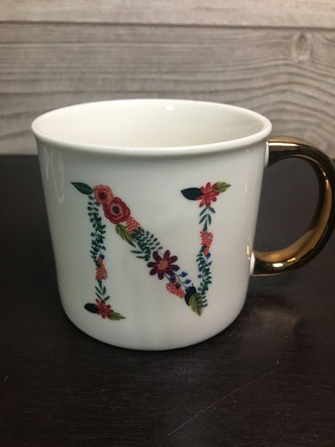 OPAL HOUSE INITIAL COFFE CUP FLORAL LETTER WITH GOLDEN HANDLE CHOOSE YOURS!! - Picture 8 of 35