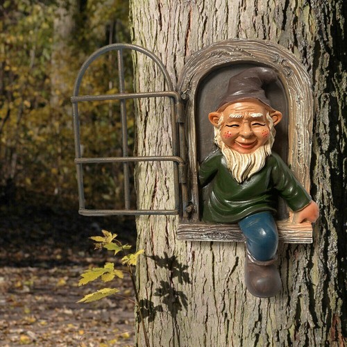 Travieso Jardín Gnomo Estatua Elfo Fuera de la Puerta Árbol Abrazador Patio Decoración Adornos - Imagen 14 de 19