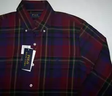 NWT Polo Ralph Lauren PURPLE/WINE/GREEN Plaid Smooth Cotton Shirt S NAVY PONY
