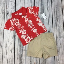 Baby Gap Boys 18-24 Months Red Tropical Polo Shirt  Tan Shorts Outfit. NWT