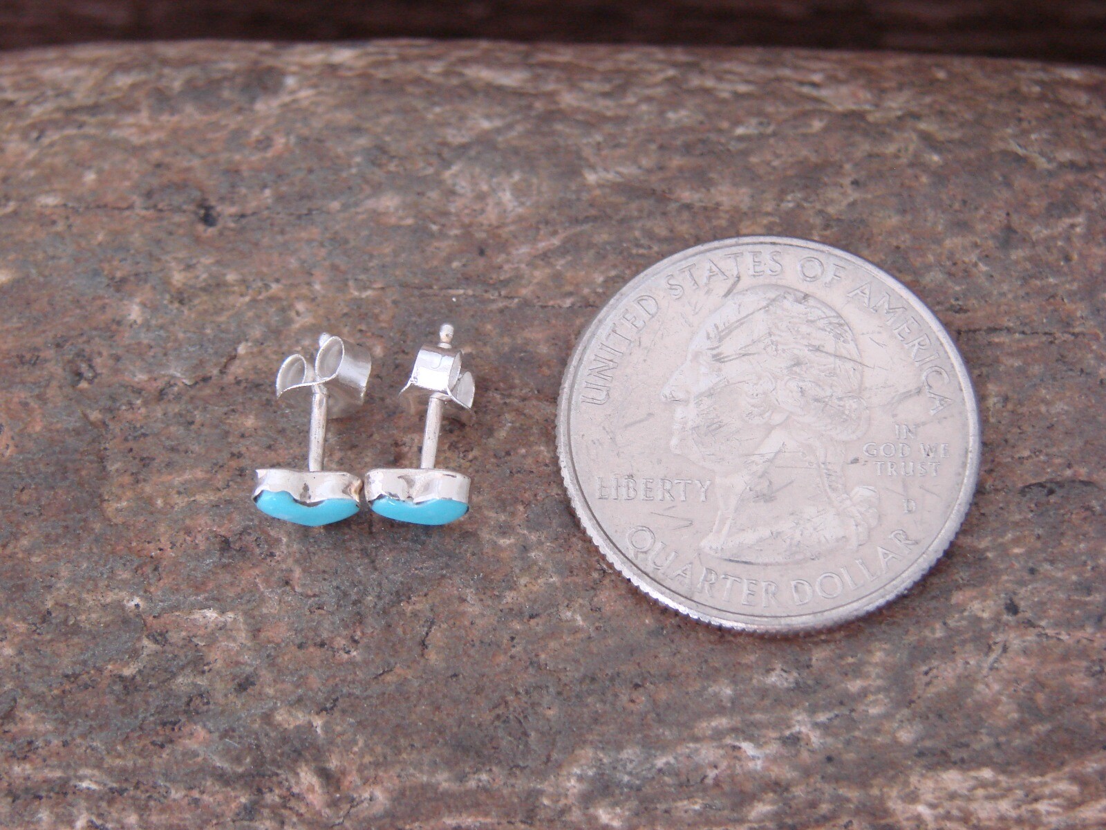 Zuni Indian Sterling Silver Turquoise Heart Post Earrings - Neha